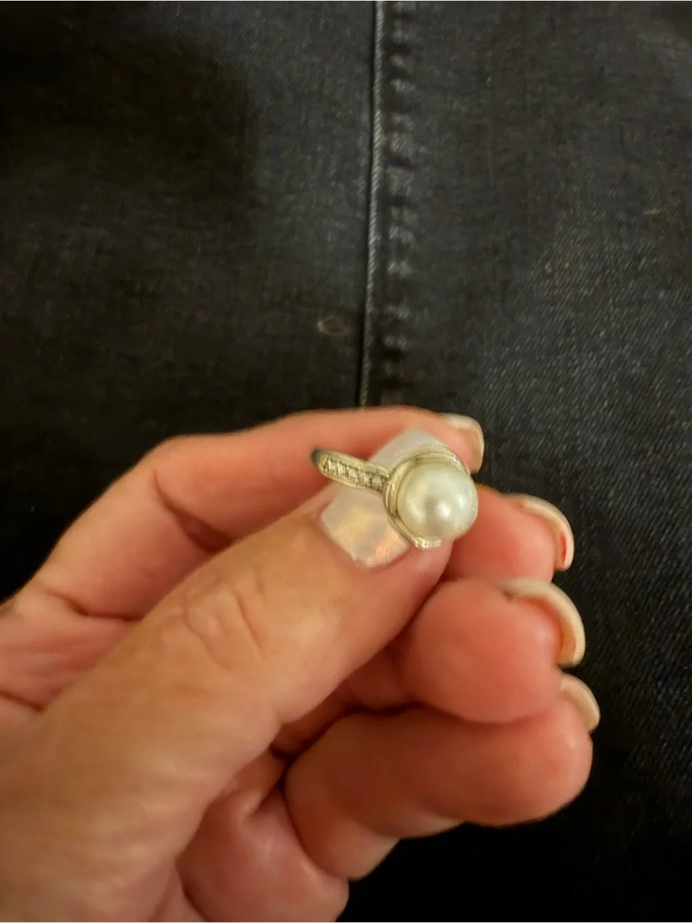 Brighton Silver Pearl Ring with crystals